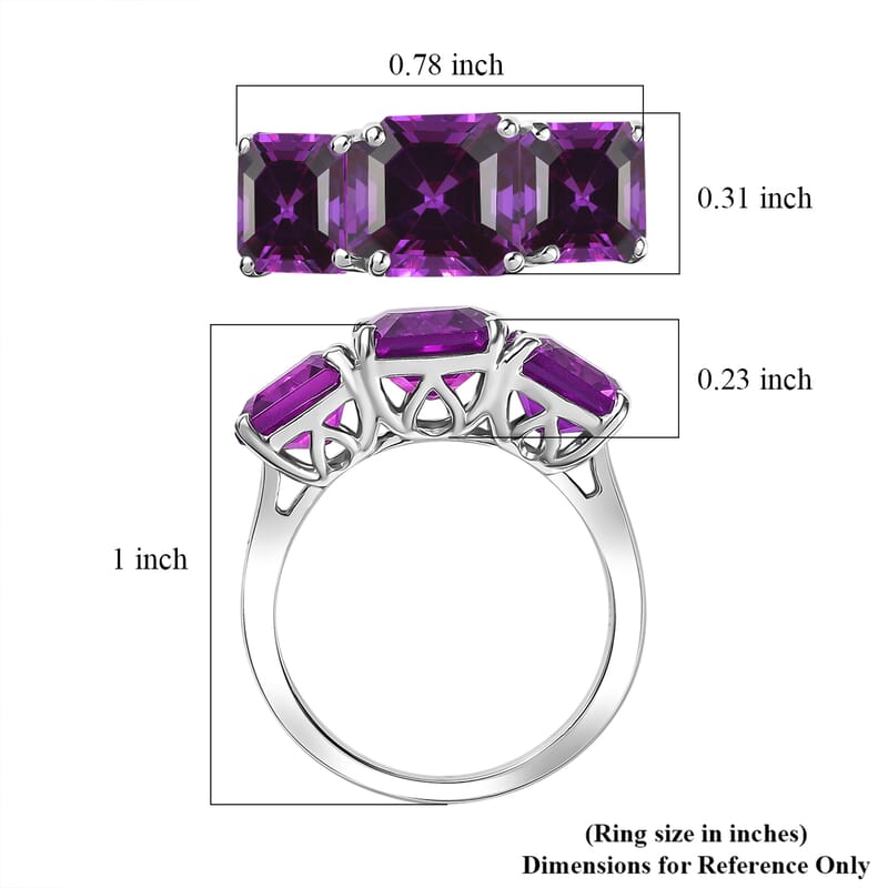 D'Joy Assher Cut Lab Grown Color Change Sapphire 6.10 ctw Ring in Rhodium Over Sterling Silver (Size 7.0)