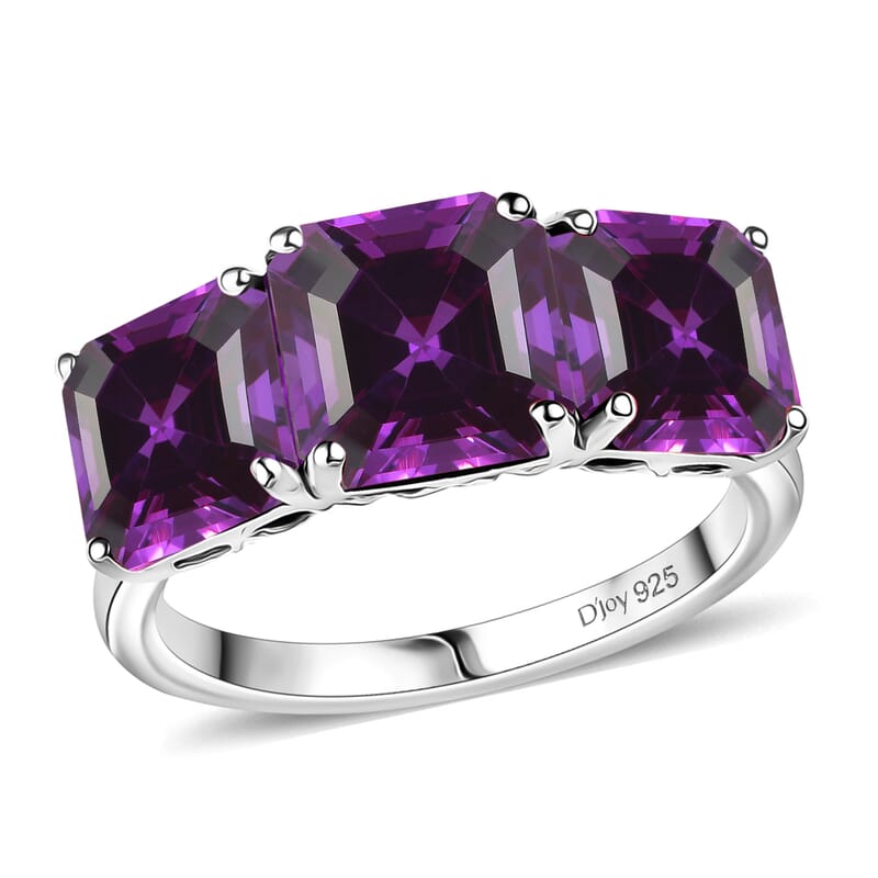 D'Joy Assher Cut Lab Grown Color Change Sapphire 6.10 ctw Ring in Rhodium Over Sterling Silver (Size 9.0)