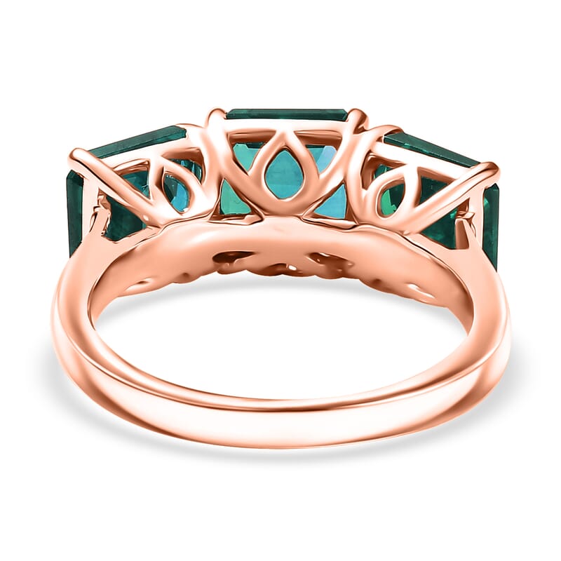 D'Joy Assher Cut Lab Grown Emerald 6.10 ctw Ring in 18K Vermeil Rose Gold Over Sterling Silver (Size 11.0)