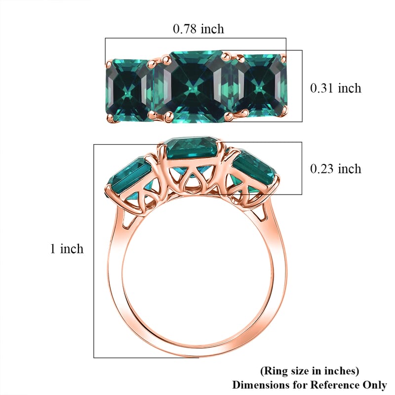 D'Joy Assher Cut Lab Grown Emerald 6.10 ctw Ring in 18K Vermeil Rose Gold Over Sterling Silver (Size 11.0)