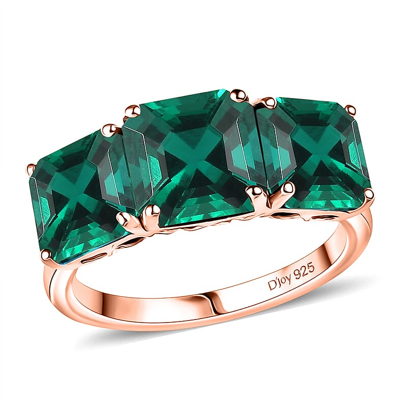 D'Joy Assher Cut Lab Grown Emerald 6.10 ctw Ring in 18K Vermeil Rose Gold Over Sterling Silver (Size 8.5)