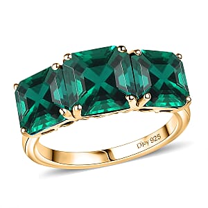 D'Joy Assher Cut Lab Grown Emerald 6.10 ctw Ring in 18K Vermeil Yellow Gold Over Sterling Silver (Size 10.5)