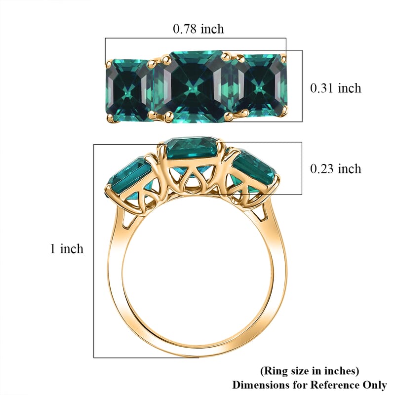 D'Joy Assher Cut Lab Grown Emerald 6.10 ctw Ring in 18K Vermeil Yellow Gold Over Sterling Silver (Size 4.5)
