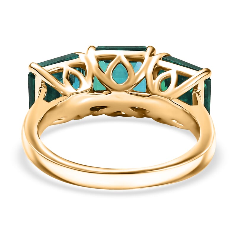D'Joy Assher Cut Lab Grown Emerald 6.10 ctw Ring in 18K Vermeil Yellow Gold Over Sterling Silver (Size 6.0)