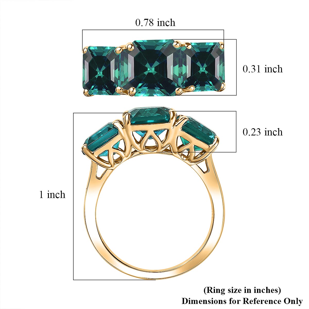 D'Joy Assher Cut Lab Grown Emerald 6.10 ctw Ring in 18K Vermeil Yellow Gold Over Sterling Silver (Size 7.0) image number 5