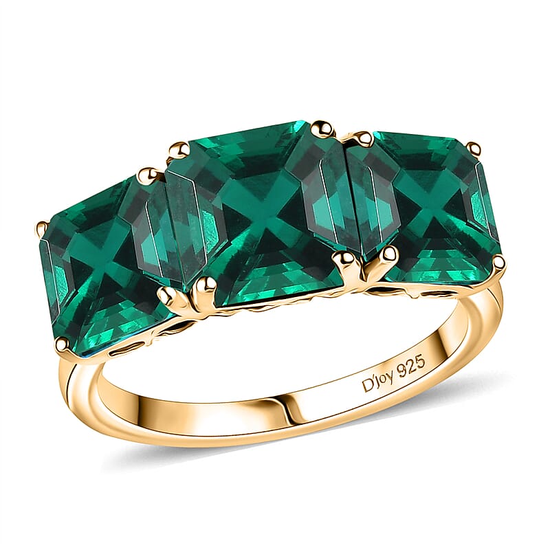 D'Joy Assher Cut Lab Grown Emerald 6.10 ctw Ring in 18K Vermeil Yellow Gold Over Sterling Silver (Size 9)
