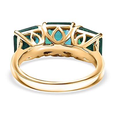 D'Joy Assher Cut Lab Grown Emerald 6.10 ctw Ring in 18K Vermeil Yellow Gold Over Sterling Silver (Size 9)