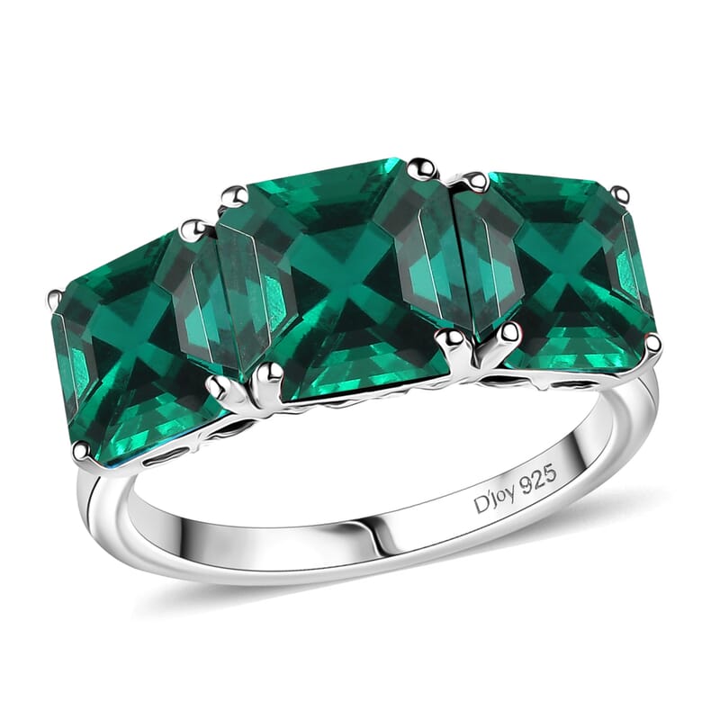 D'Joy Assher Cut Lab Grown Emerald 6.10 ctw Ring in Rhodium Over Sterling Silver (Size 5.5)