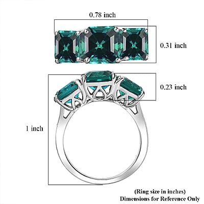D'Joy Assher Cut Lab Grown Emerald 6.10 ctw Ring in Rhodium Over Sterling Silver (Size 5.5)