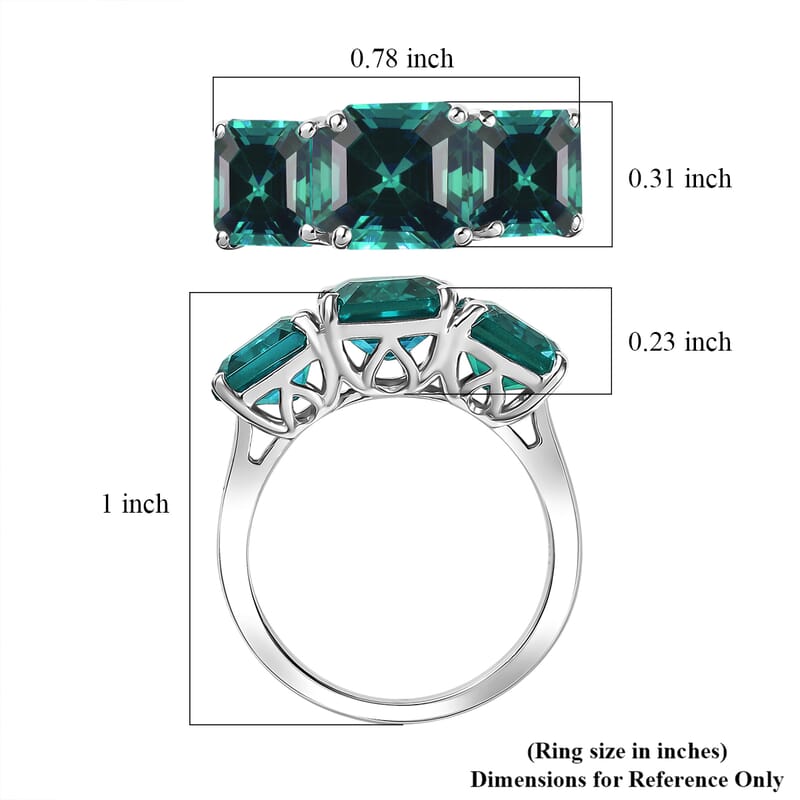 D'Joy Assher Cut Lab Grown Emerald 6.10 ctw Ring in Rhodium Over Sterling Silver (Size 5.5)