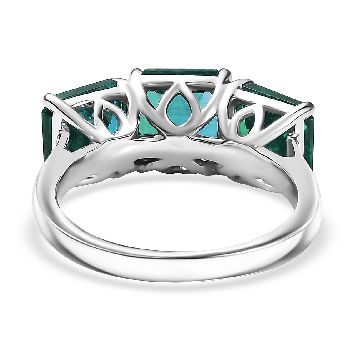 D'Joy Assher Cut Lab Grown Emerald 6.10 ctw Ring in Rhodium Over Sterling Silver (Size 6.0)