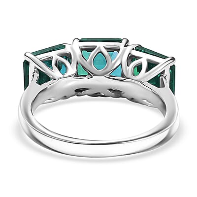 D'Joy Assher Cut Lab Grown Emerald 6.10 ctw Ring in Rhodium Over Sterling Silver (Size 9.0)