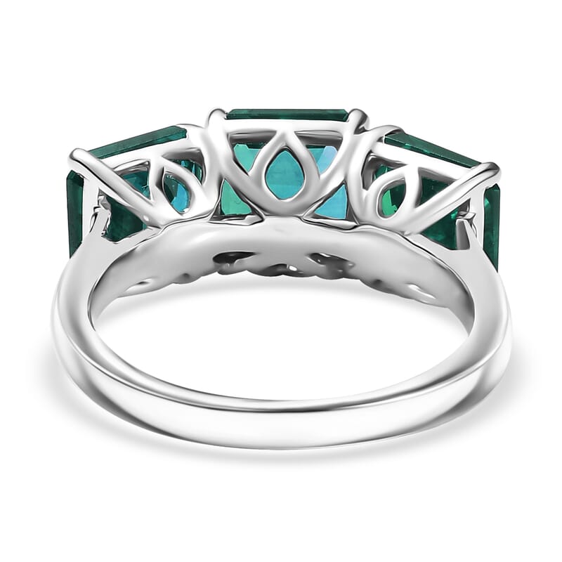 D'Joy Assher Cut Lab Grown Emerald 6.10 ctw Ring in Rhodium Over Sterling Silver (Size 9.0)