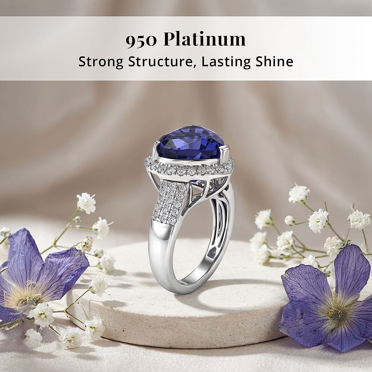 Certified & Appraised Rhapsody 950 Platinum AAAA Tanzanite, Diamond (E-F, VS) (0.45 cts) Heart Ring (Size 9.0) (7.20 g) 5.00 ctw image number 3