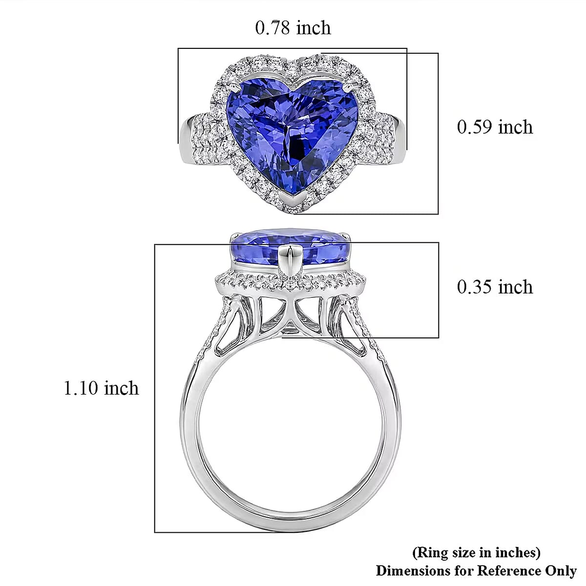 Certified & Appraised Rhapsody 950 Platinum AAAA Tanzanite, Diamond (E-F, VS) (0.45 cts) Heart Ring (Size 9.0) (7.20 g) 5.00 ctw image number 6