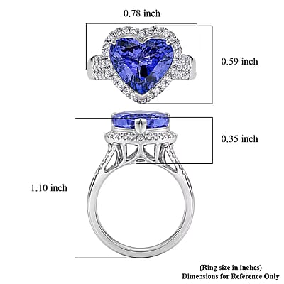 Certified & Appraised Rhapsody AAAA Tanzanite and Diamond E-F VS 5.00 ctw Heart Ring in 950 Platinum (Size 6.0) 7.20 Grams