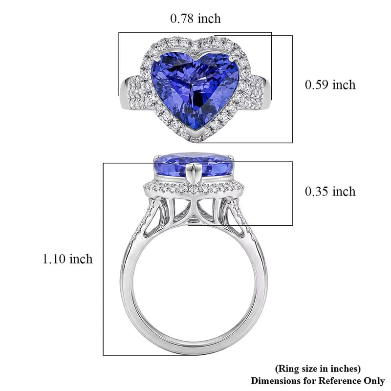 Certified & Appraised Rhapsody AAAA Tanzanite and Diamond E-F VS 5.00 ctw Heart Ring in 950 Platinum (Size 6.0) 7.20 Grams