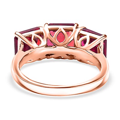D'Joy Assher Cut Lab Grown Bixbite 6.10 ctw Ring in 18K Vermeil Rose Gold Over Sterling Silver (Size 4.5)