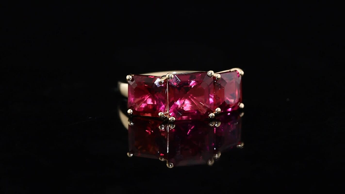 D'Joy Assher Cut Lab Grown Bixbite 6.10 ctw Ring in 18K Vermeil Rose Gold Over Sterling Silver (Size 6.0)