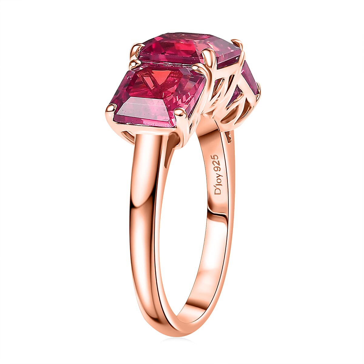 D'Joy Assher Cut Lab Grown Bixbite 6.10 ctw Ring in 18K Vermeil Rose Gold Over Sterling Silver (Size 7.5) image number 3