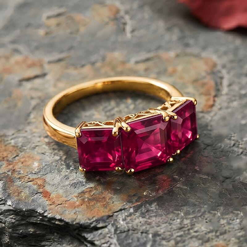 D'Joy Assher Cut Lab Grown Bixbite 6.10 ctw Ring in 18K Vermeil Yellow Gold Over Sterling Silver (Size 4.5)