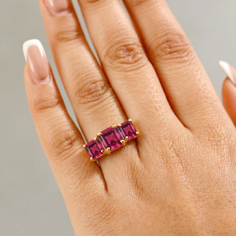 D'Joy Assher Cut Lab Grown Bixbite 6.10 ctw Ring in 18K Vermeil Yellow Gold Over Sterling Silver (Size 4.5)