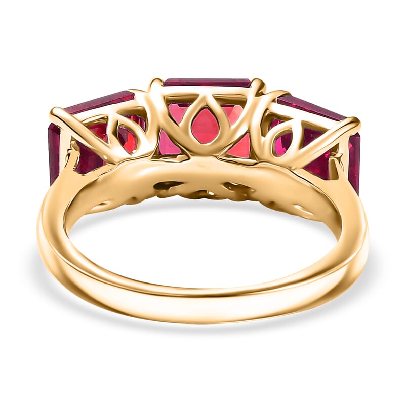 D'Joy Assher Cut Lab Grown Bixbite 6.10 ctw Ring in 18K Vermeil Yellow Gold Over Sterling Silver (Size 4.5)