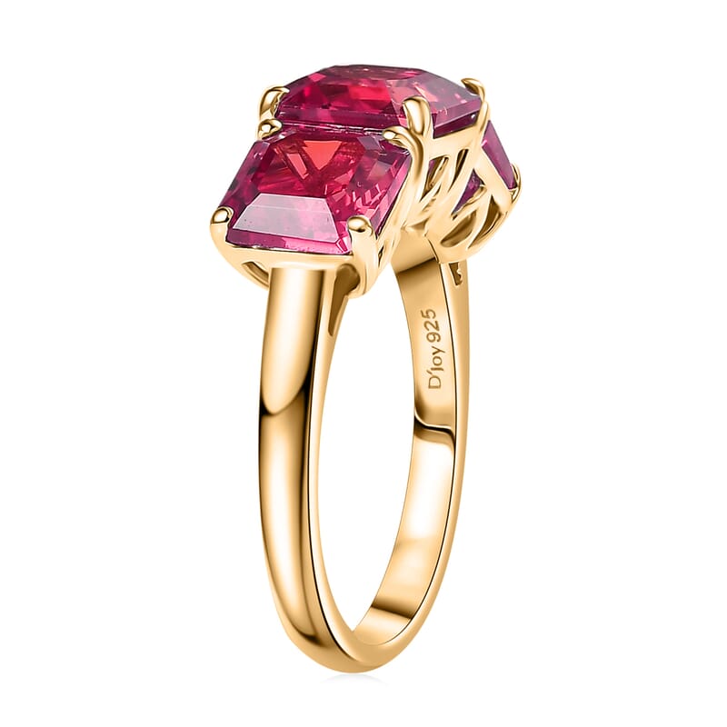 D'Joy Assher Cut Lab Grown Bixbite 6.10 ctw Ring in 18K Vermeil Yellow Gold Over Sterling Silver (Size 8.5)