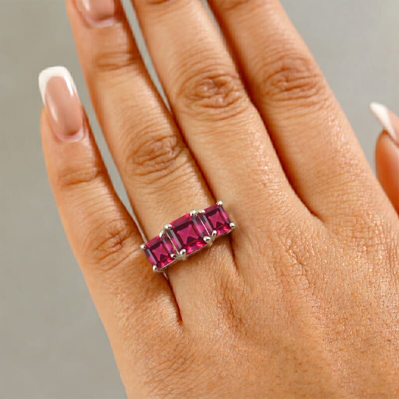 D'Joy Assher Cut Lab Grown Bixbite 6.10 ctw Ring in Rhodium Over Sterling Silver (Size 6.0)