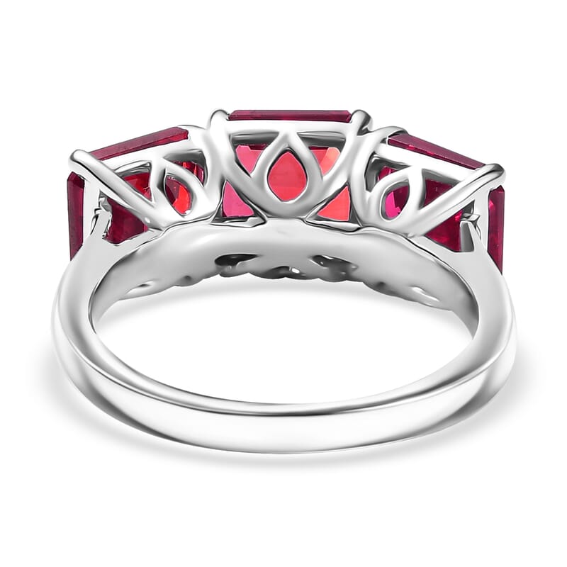 D'Joy Assher Cut Lab Grown Bixbite 6.10 ctw Ring in Rhodium Over Sterling Silver (Size 7.5)