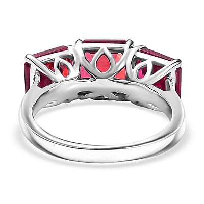 D'Joy Assher Cut Lab Grown Bixbite 6.10 ctw Ring in Rhodium Over Sterling Silver (Size 8.5)