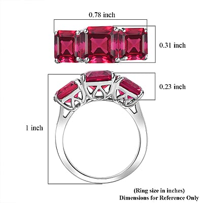 D'Joy Assher Cut Lab Grown Bixbite 6.10 ctw Ring in Rhodium Over Sterling Silver (Size 8.5)