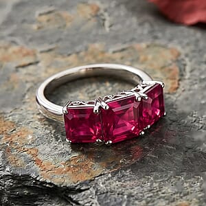 D'Joy Assher Cut Lab Grown Bixbite 6.10 ctw Ring in Rhodium Over Sterling Silver (Size 9.0)