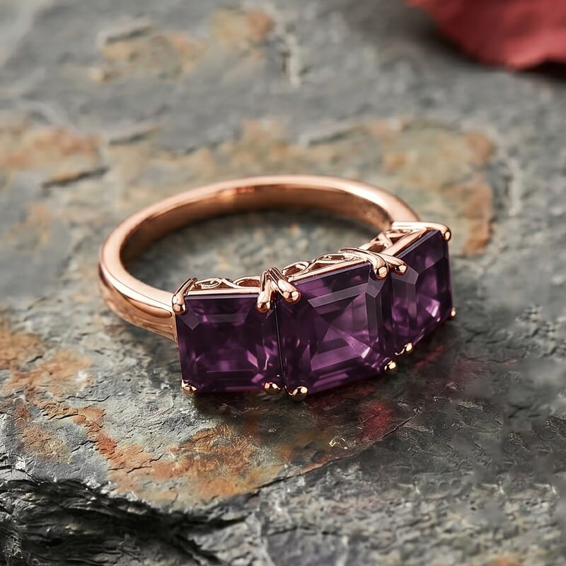 D'Joy Assher Cut Lab Grown Alexandrite 6.10 ctw Ring in 18K Vermeil Rose Gold Over Sterling Silver (Size 11.0)