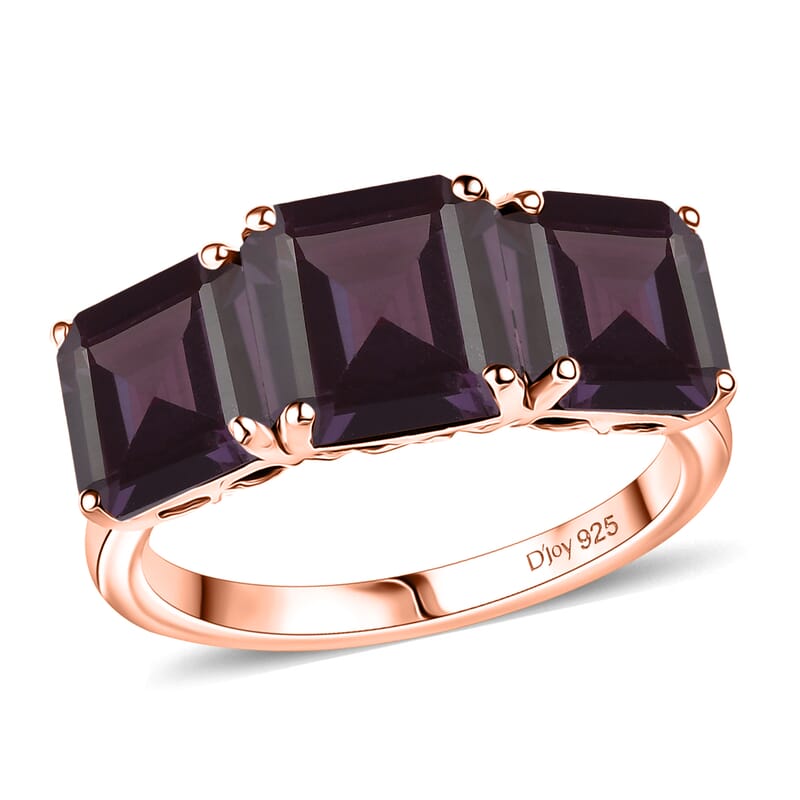 D'Joy Assher Cut Lab Grown Alexandrite 6.10 ctw Ring in 18K Vermeil Rose Gold Over Sterling Silver (Size 6.0)