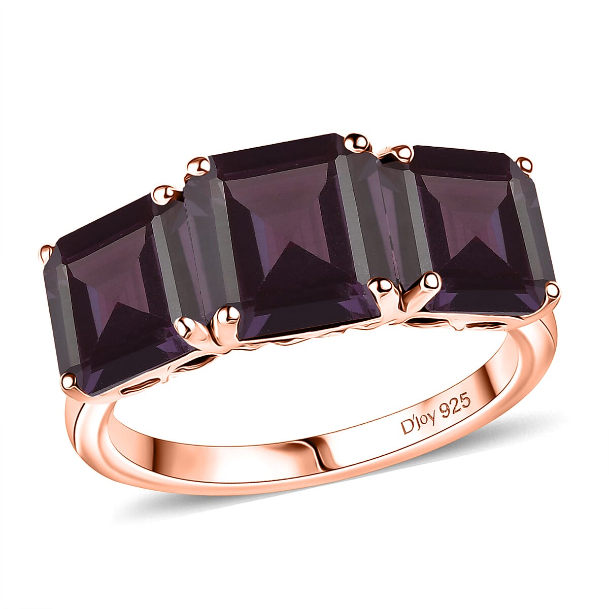 D'Joy Assher Cut Lab Grown Alexandrite 6.10 ctw Ring in 18K Vermeil Rose Gold Over Sterling Silver (Size 6.5)