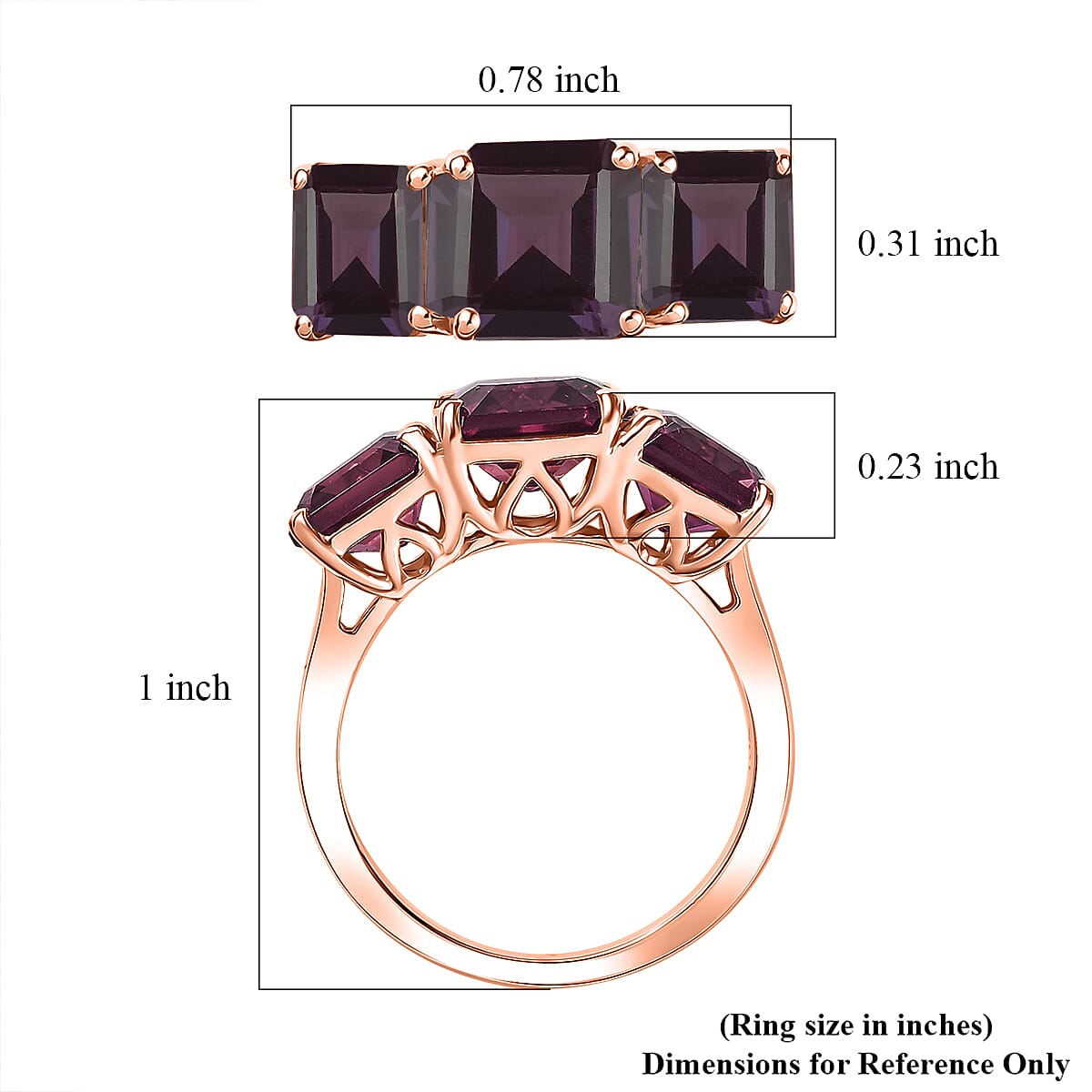 D'Joy Assher Cut Lab Grown Alexandrite 6.10 ctw Ring in 18K Vermeil Rose Gold Over Sterling Silver (Size 9)