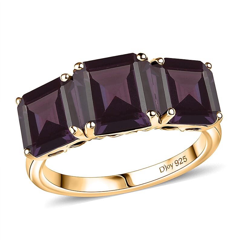 D'Joy Assher Cut Lab Grown Alexandrite 6.10 ctw Ring in 18K Vermeil Yellow Gold Over Sterling Silver (Size 5.0)