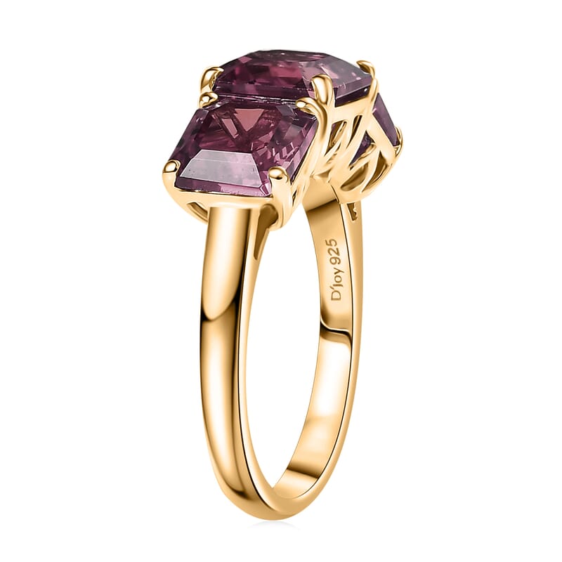 D'Joy Assher Cut Lab Grown Alexandrite 6.10 ctw Ring in 18K Vermeil Yellow Gold Over Sterling Silver (Size 5.0)