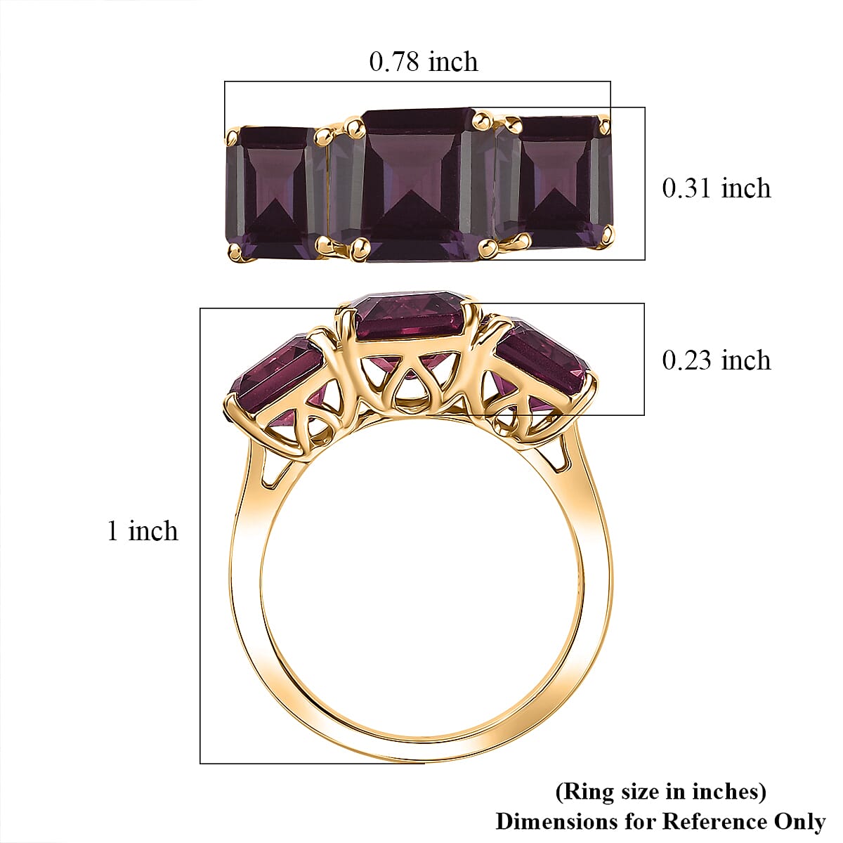 D'Joy Assher Cut Lab Grown Alexandrite 6.10 ctw Ring in 18K Vermeil Yellow Gold Over Sterling Silver (Size 8.0)