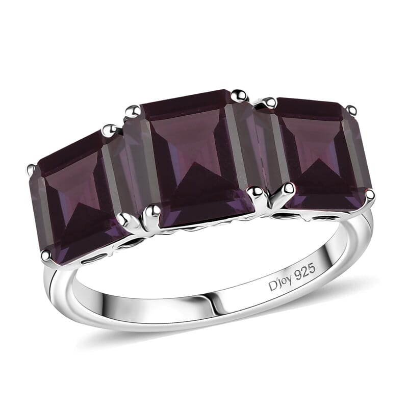 D'Joy Assher Cut Lab Grown Alexandrite 6.10 ctw Ring in Rhodium Over Sterling Silver (Size 10.0)