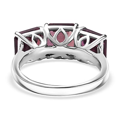 D'Joy Assher Cut Lab Grown Alexandrite 6.10 ctw Ring in Rhodium Over Sterling Silver (Size 10.0)