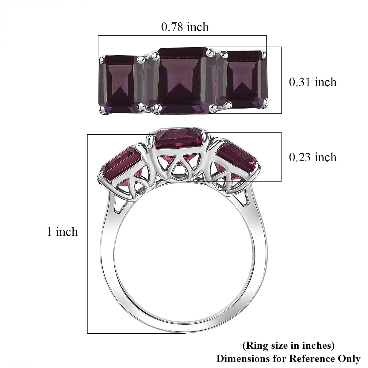 D'Joy Assher Cut Lab Grown Alexandrite 6.10 ctw Ring in Rhodium Over Sterling Silver (Size 10.5) image number 5