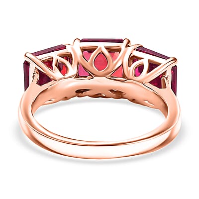 D'Joy Assher Cut Lab Grown Padparadscha Sapphire 6.10 ctw Ring in 18K Vermeil Rose Gold Over Sterling Silver (Size 5.5)