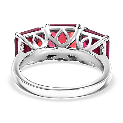 D'Joy Assher Cut Lab Grown Padparadscha Sapphire 6.10 ctw Ring in Rhodium Over Sterling Silver (Size 5)