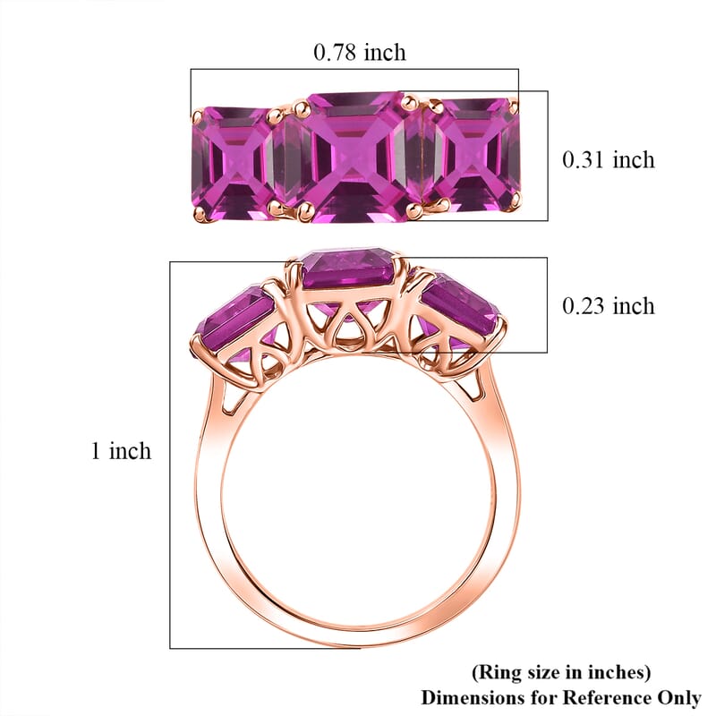 D'Joy Assher Cut Lab Grown Pink Sapphire 6.10 ctw Ring in 18K Vermeil Rose Gold Over Sterling Silver (Size 11.0)