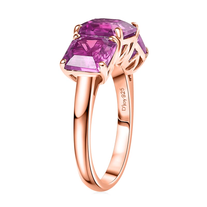 D'Joy Assher Cut Lab Grown Pink Sapphire 6.10 ctw Ring in 18K Vermeil Rose Gold Over Sterling Silver (Size 7.5)
