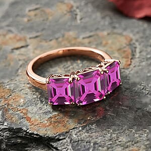 D'Joy Assher Cut Lab Grown Pink Sapphire 6.10 ctw Ring in 18K Vermeil Rose Gold Over Sterling Silver (Size 8.0)