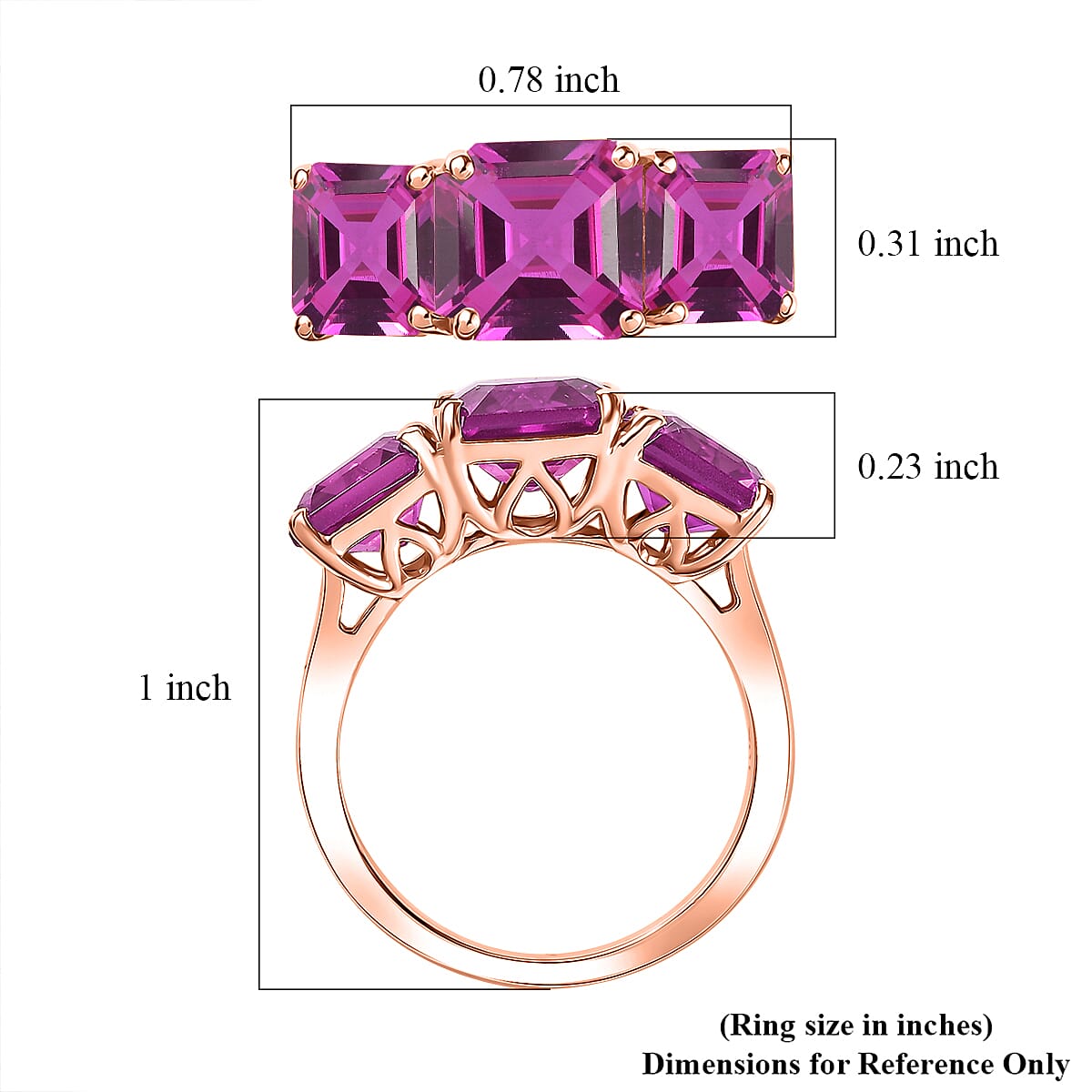 D'Joy Assher Cut Lab Grown Pink Sapphire 6.10 ctw Ring in 18K Vermeil Rose Gold Over Sterling Silver (Size 8.5) image number 5