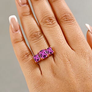 D'Joy Assher Cut Lab Grown Pink Sapphire 6.10 ctw Ring in 18K Vermeil Rose Gold Over Sterling Silver (Size 9.0)
